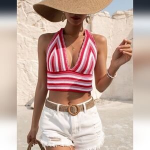 Pink and White Striped Crop Top